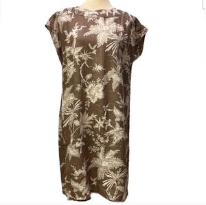 J Jill Dress LinenFloral Sz. M Tan, White and Cream